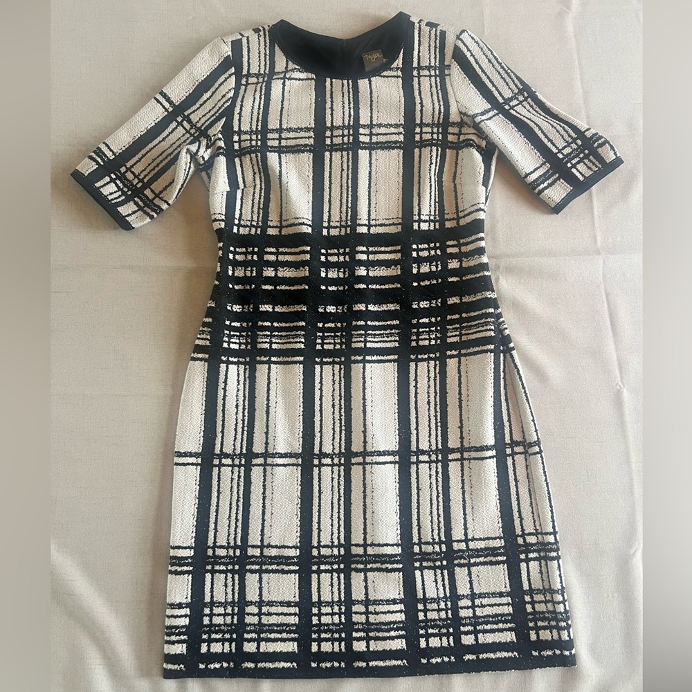 Taylor black & white plaid sheath dress
